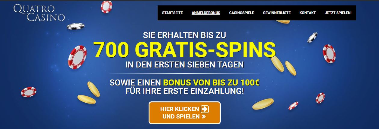 100 Euro Bonus und Freispiele bei Quatro Casino beanspruchen