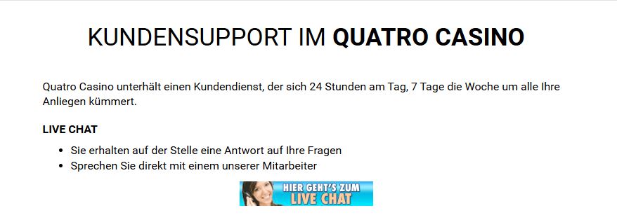 Quatro Casino Kundensupport rund um die Uhr erreichen